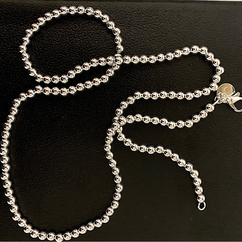 Beaded Ball Sterling Silver Necklace Matching Bracelet Set 4mm - Picture 7 of 8